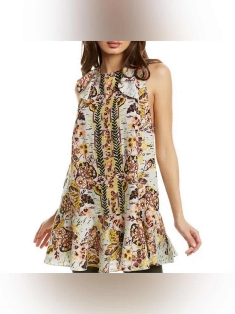 Free People Summer In Tulum Paisley Mini Dress Tunic M Linen Beach Festival Boho